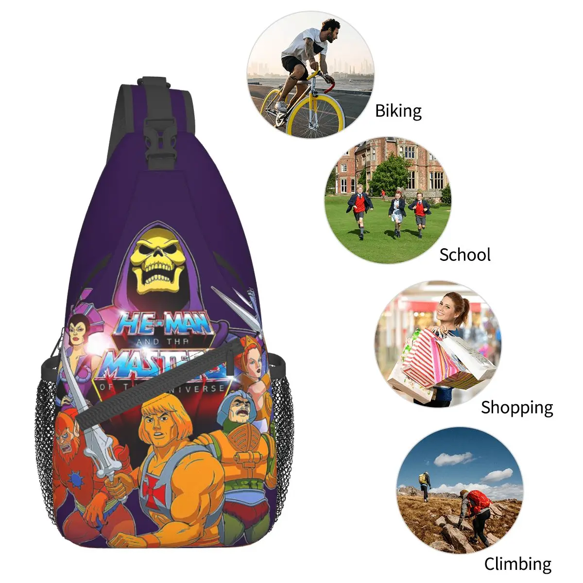 E Man Meesters Van Universum Sling Bag Borst Crossbody Schouderrugzak Outdoor Sport Dagrugzakken Skletor 80S Cartoon Casual Tas