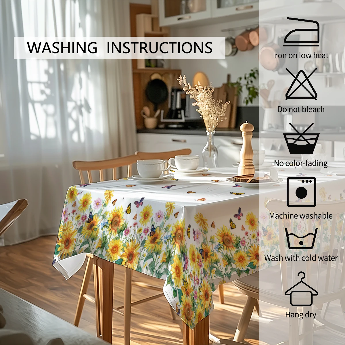 Plants Sunflowers Butterflies Table Runner Wedding Decoration Cloth Dining Decor Coffee Table Runners Washable Dining Long Cloth