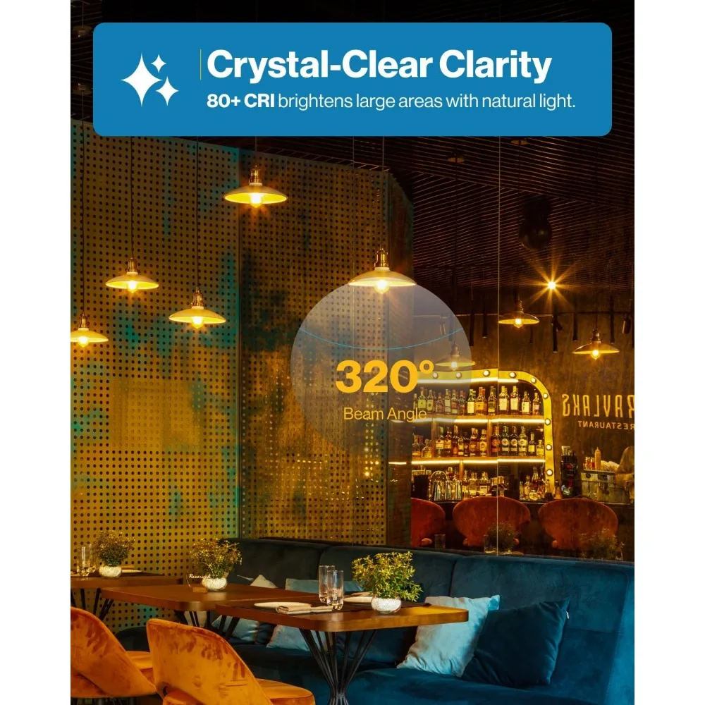 ヴィンテージフィラメントLED電球、100個パック、800ルーメン、8W、60W相当、昼光色5000K、E26ミディアムベース、防水、クリアG