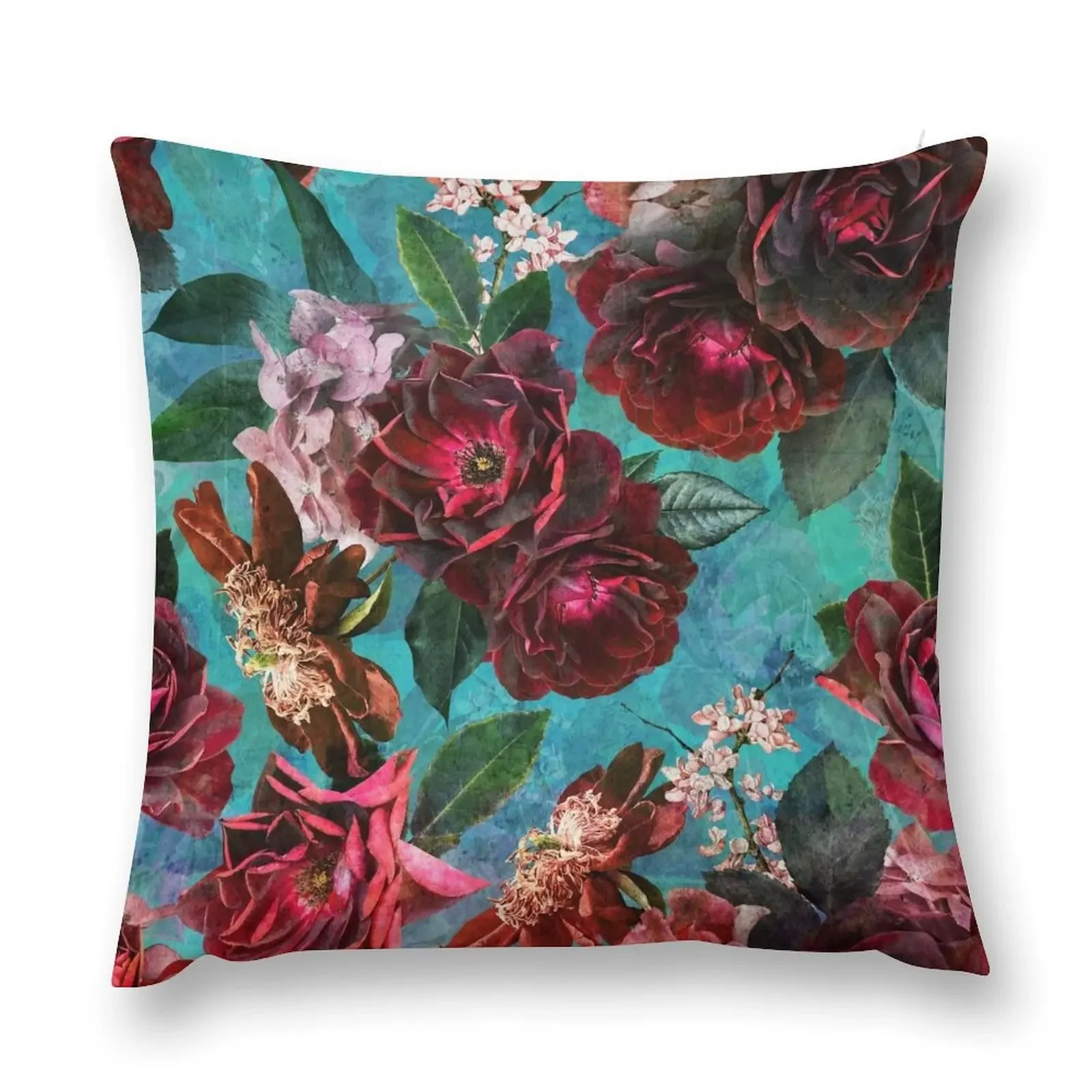 

Turquoise Vintage Summer Roses Botanical Garden Throw Pillow Sofa Cushions Cover ornamental pillows pillow