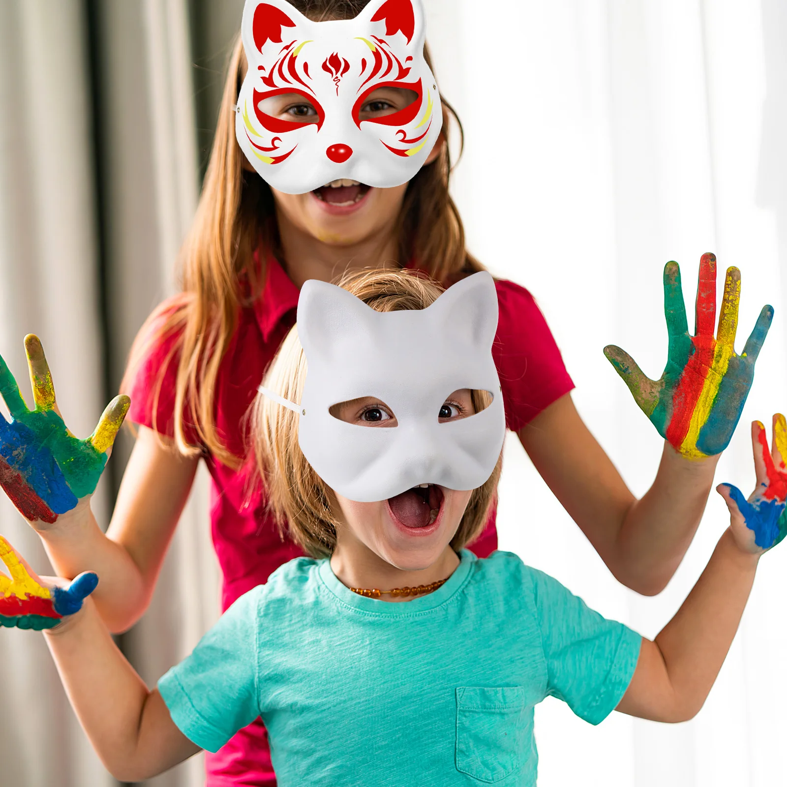 

DIY White Cat Face Mask 3pcs Kids Unpainted Mask for Halloween Party Costume Cosplay Kindergarten Craft Activity Fun