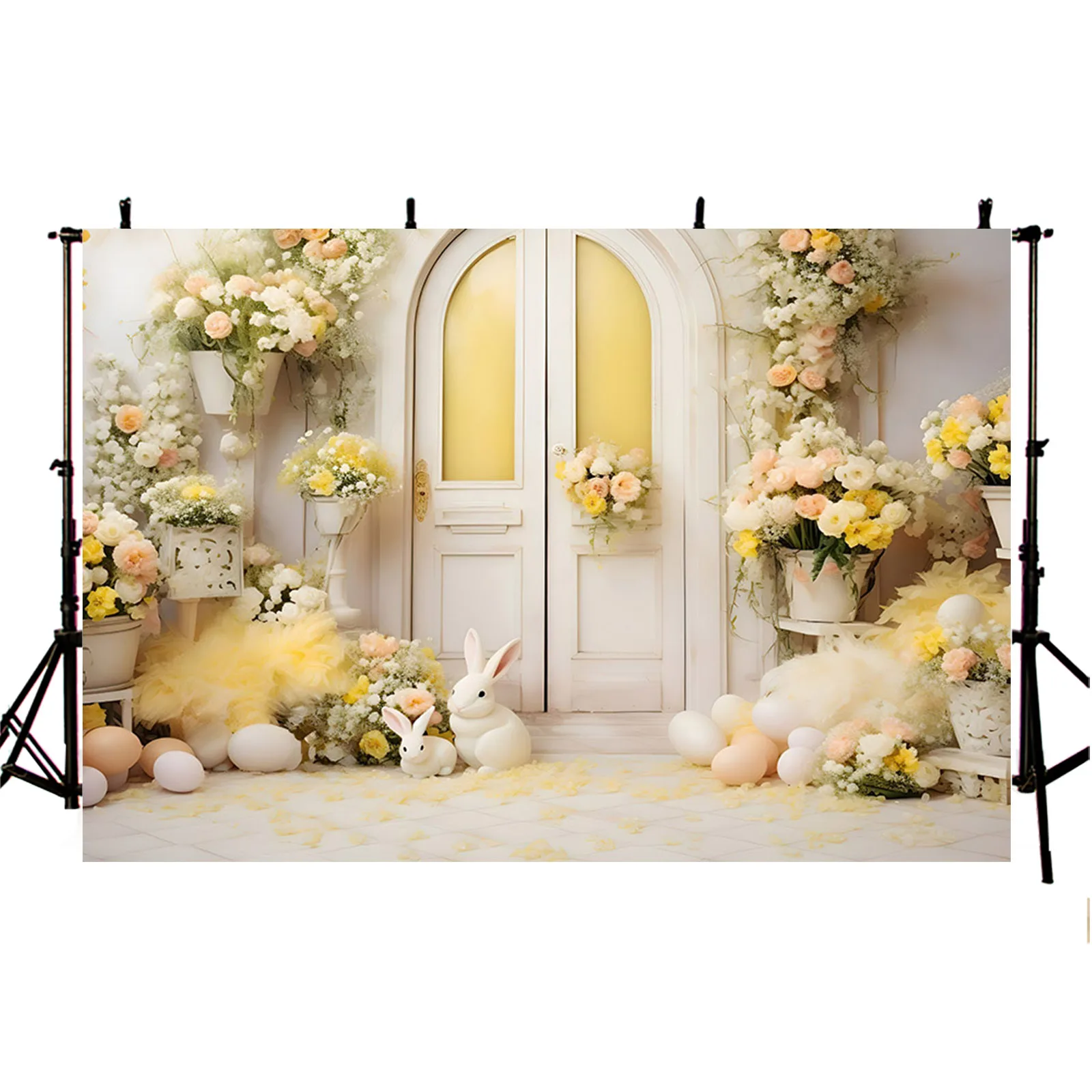 AIBIIN Spring Rabbit Photography Backdrop Easter Bunny Egg Flower Door Kids Birthday Cake Smash Portrait Party Decor Background