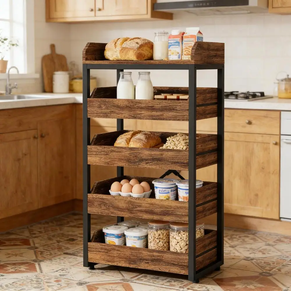 

Snack organizer,Wine Basket Stand,Wood Food Storage Rack