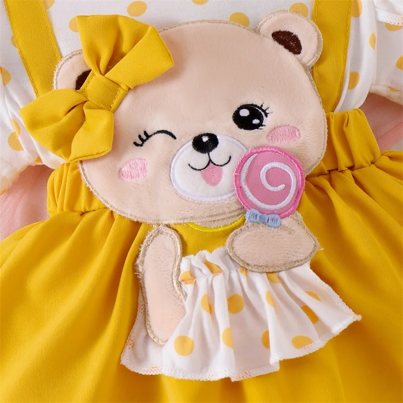 Pudcoco طفل الفتيات 2 قطعة ملابس الصيف قصيرة الأكمام الدب التطريز رومبير مع مجموعة عصابات رأس ملابس الوليد 0-18 متر