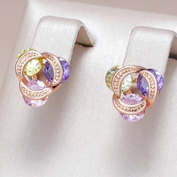 Kinel Hot Vintage Purple Natural Zircon Earrings for Women 585 Rose Gold Color Ethnic Wedding Jewelry Daily Party Accessories