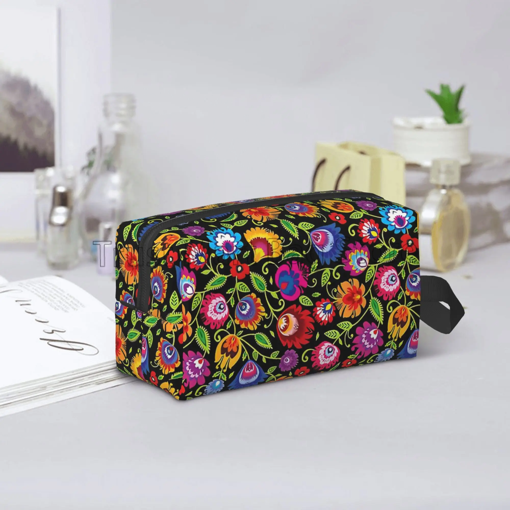 Poland Polish Flowers Floral Folk Art Travel Storage Bags Vintage Makeup Pouch Large Cosmetic Bag Women Portable Toiletry Bag