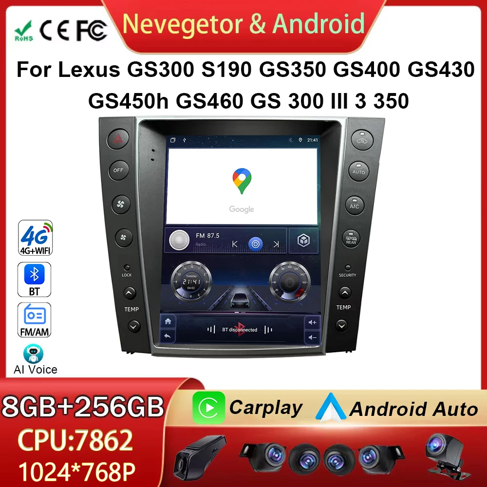 For Lexus GS300 S190 GS350 GS400 GS430 GS450h GS460 GS 300 III 3 350 Car Radaio Android 14 Auto Multimedia Player GPS Navigation