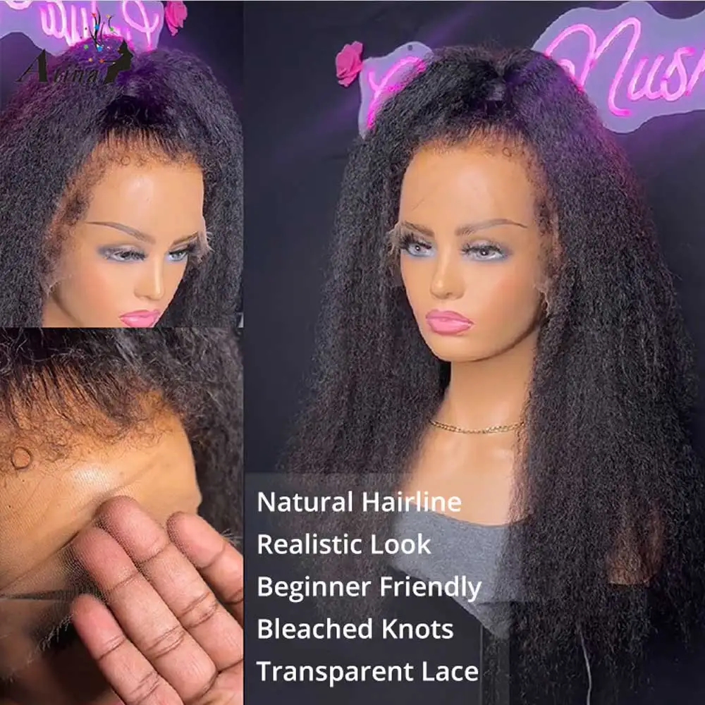 42 Inch 13x4 Lace Front Kinky Straight Wigs 250% Human Hair Hd Transparent Straight Frontal Closure Hair Wigs 5x5 Glueless Wigs