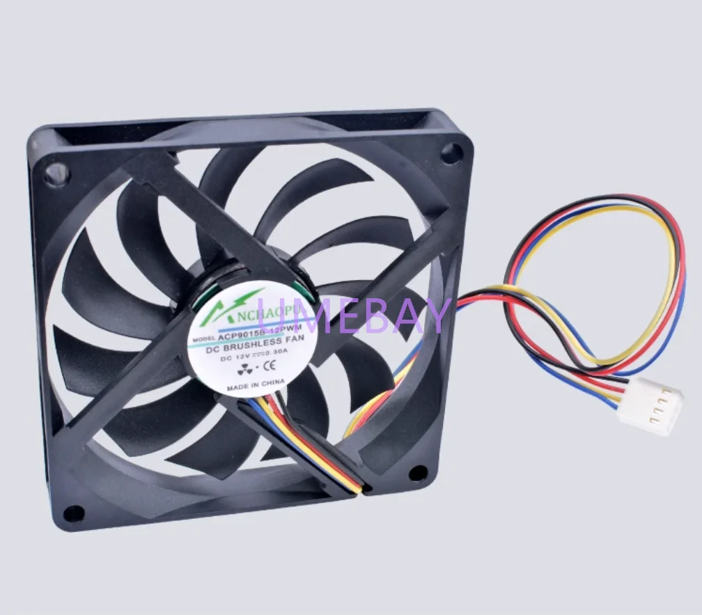 1pcs    ACP9015B-12PWM 9cm 12V 0.30A CPU chassis ultra-thin PWM temperature controlled silent cooling fan (Double ball bearing)