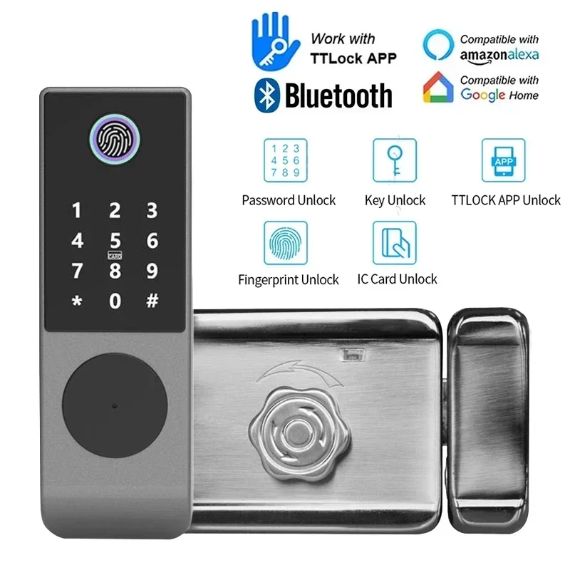 IP65 Waterproof TTLock Fingerprint Smart Door Lock Outdoor Gate Bluetooth Password 13.56MHz IC Card Deadbolt+Mechanical Key