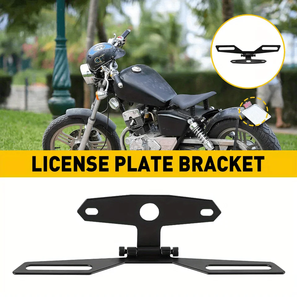 Motorcycle License Plate Bracket Taillight Fixed Adjustable Folding Number Plate Frame Holder Light Mount Motorbike Accessories
