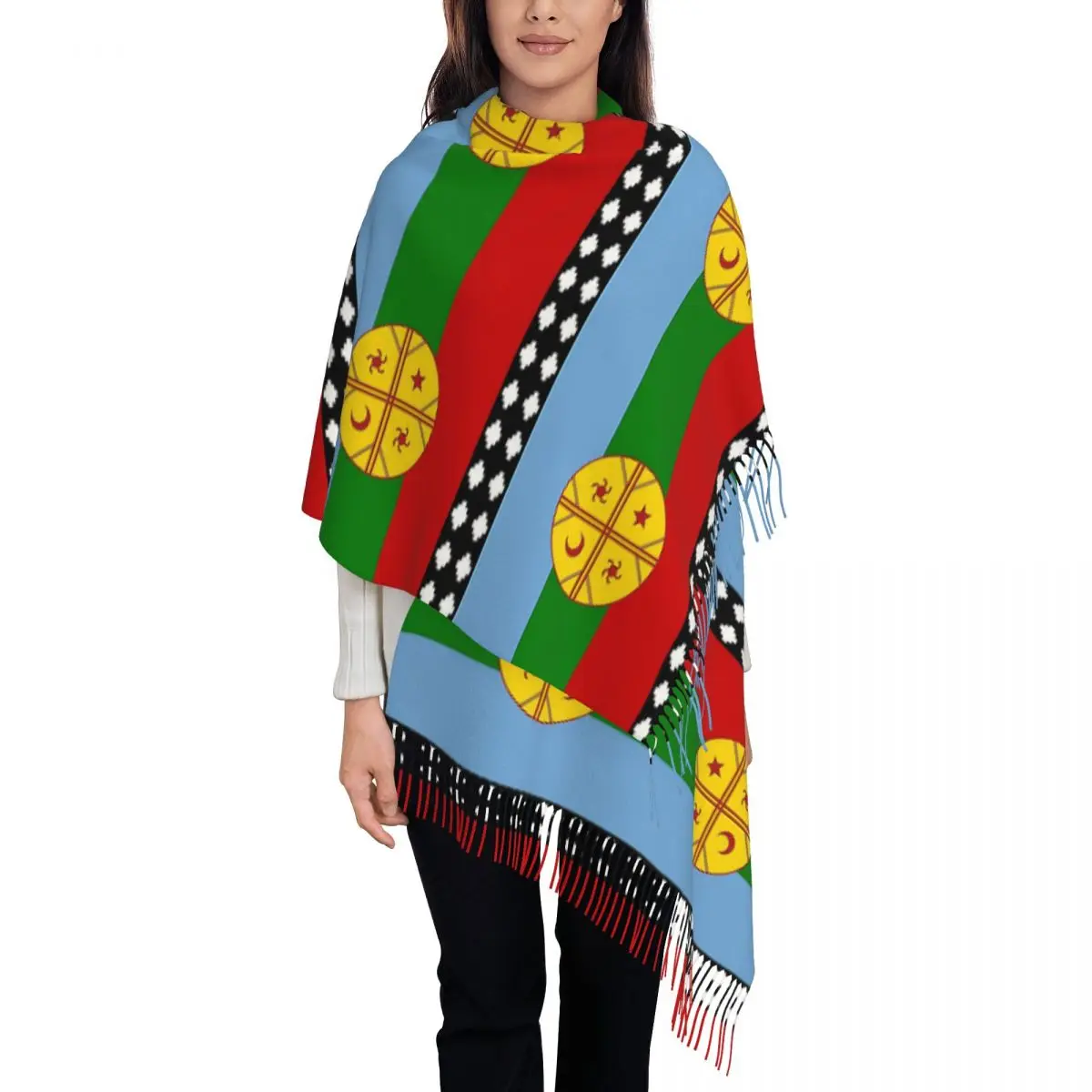 

Шарф Mapuches с флагом мапуче, шарфы с кисточками для женщин, мягкие теплые шали и палантины, длинная осенне-зимняя шаль