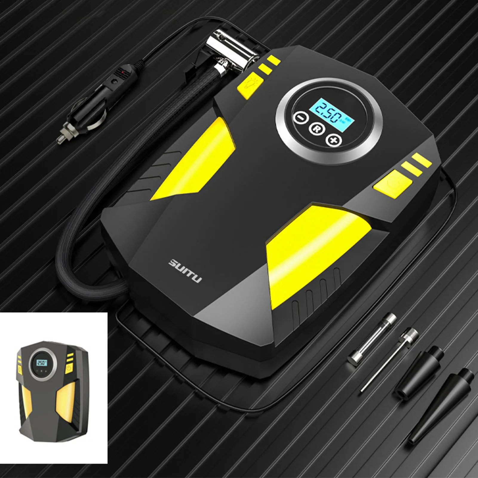 Портативный ручной цифровой автомобильный насос для накачивания шин, электрический воздушный насос 12 В с ЖК-дисплеем для автомобильных шин