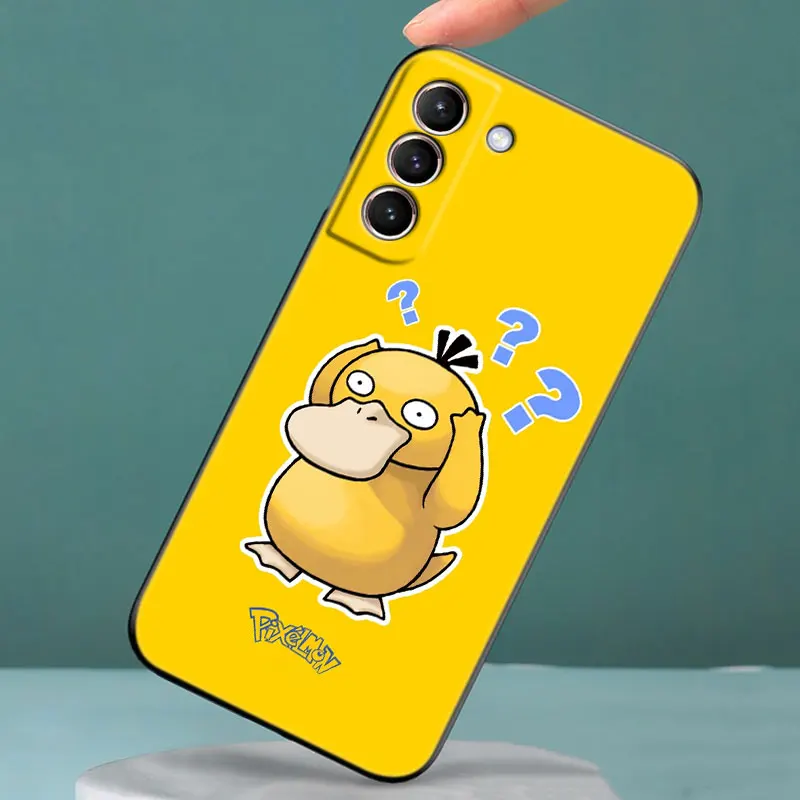 Psyduck Pokemon Phone Case For Samsung Galaxy S23 S22 S21 Ultra S20 FE 5G S10E S10 Lite S8 S9 Plus S7 Edge Black Cover