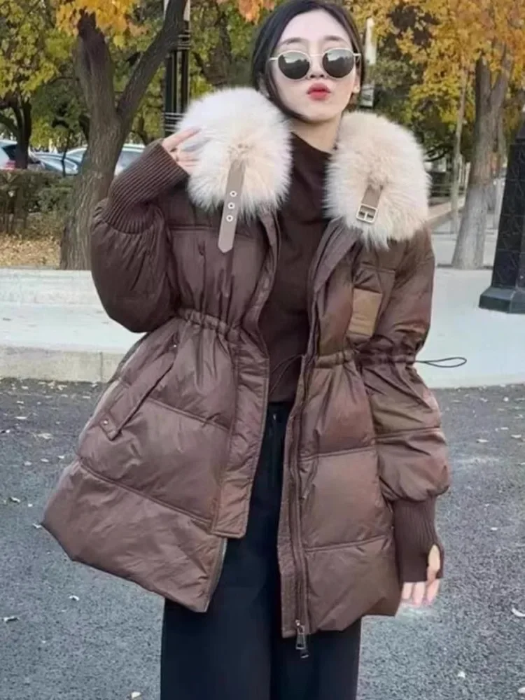 

Natural Fox Fur Collar Casual Thicken Puffer Coat 2025 New Women's Winter 90% White Duck Down Jacket Luxury Female Parkas
