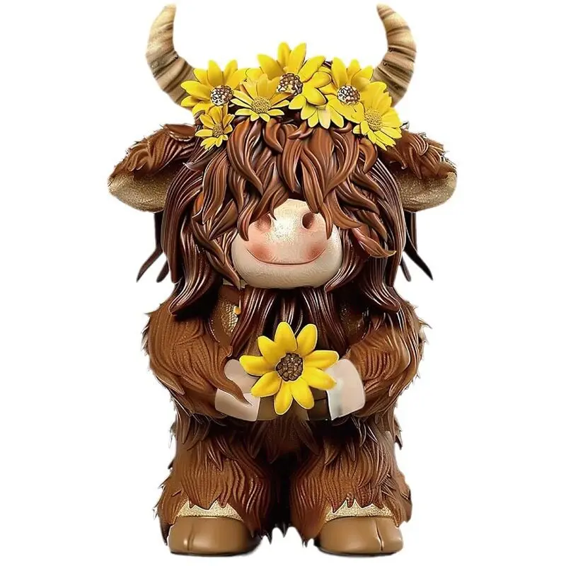 Nordic Inspired Highland Cow Ornament for Indoor Outdoor Use Resin Crafted Farmhouse Decor Suitable for Dining Areas Entryways G