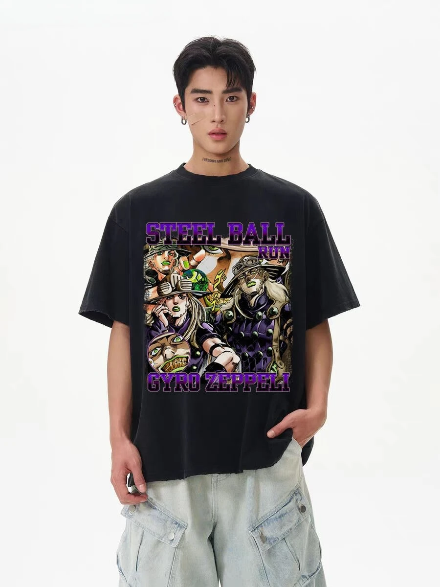 

JOJO's Fantastic Adventure Horseback Jeroy Behring с принтом и короткими рукавами, американские уличные винтажные мужские и женские