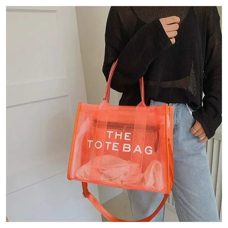 Sacs fourre-tout d'été pour femmes, sac de plage transparent de luxe, sac à main rose pour dames, grand sac à bandoulière pour le shopping