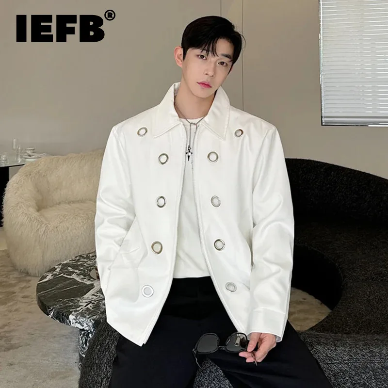 IEFB 2024 Autumn New Fashion Men\'s Jacket Trendy Metal Circular Hole Niche Design Korean Loose Male Jackets Men\'s Wear 9C7019