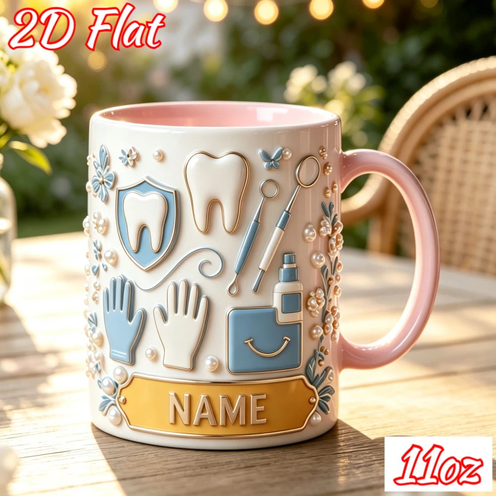 Personalized Dental Clinic Mug 11oz Ceramic Coffee Cup Custom Name Dentist Dental Hygienist Assistant Gift 2D Printed Office Mug