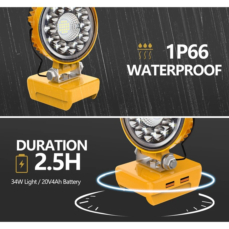 LED 작업등 USB 충전식 미니 휴대용 도구 램프, 손전등 캠핑 램프, 디월트 리튬 배터리용