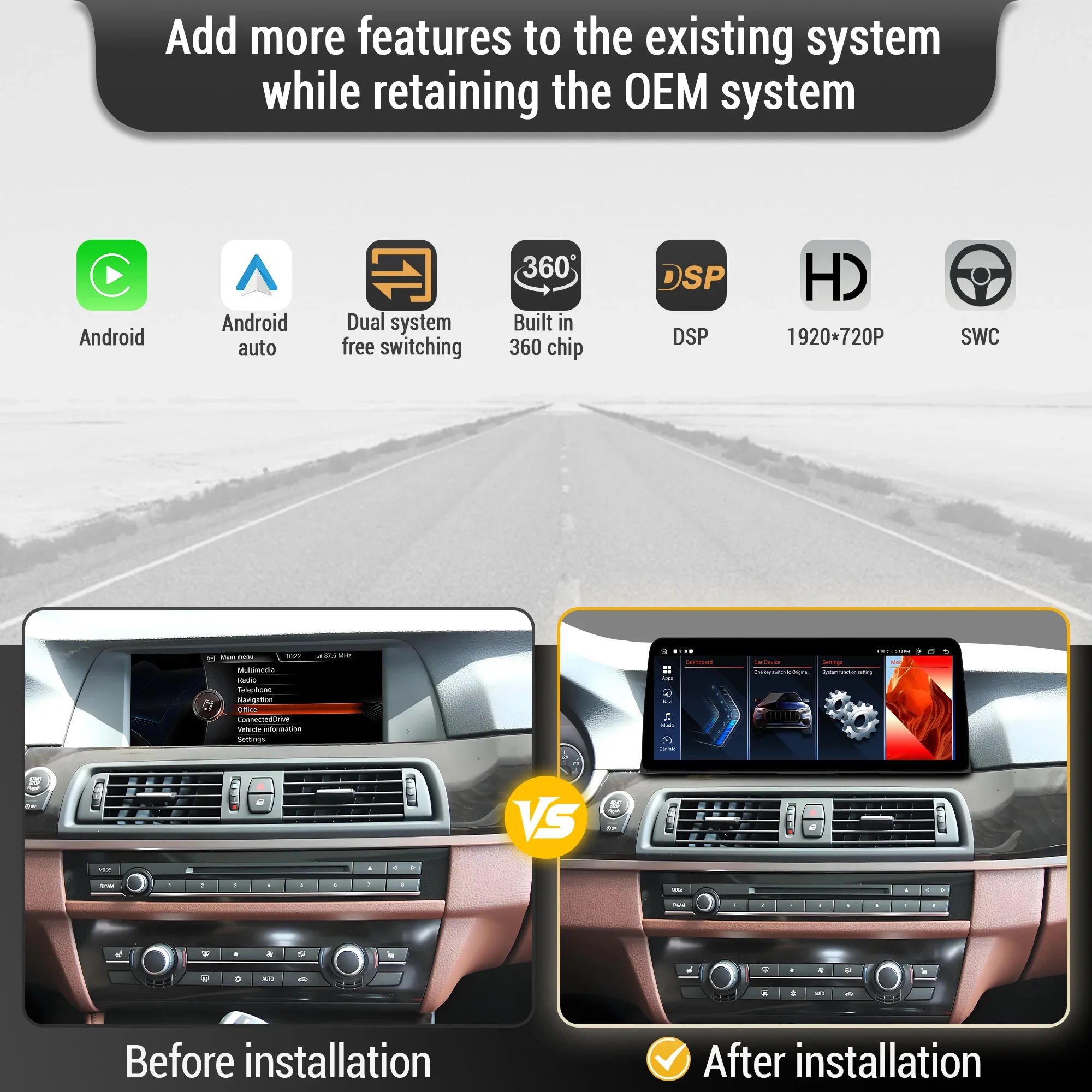 12.3 inch Android 14 For BMW 5 series F10 F11 2011-2017 GPS Car Radio Wireless BT Carplay Head Unit Snapdragon 680 Touch Screen