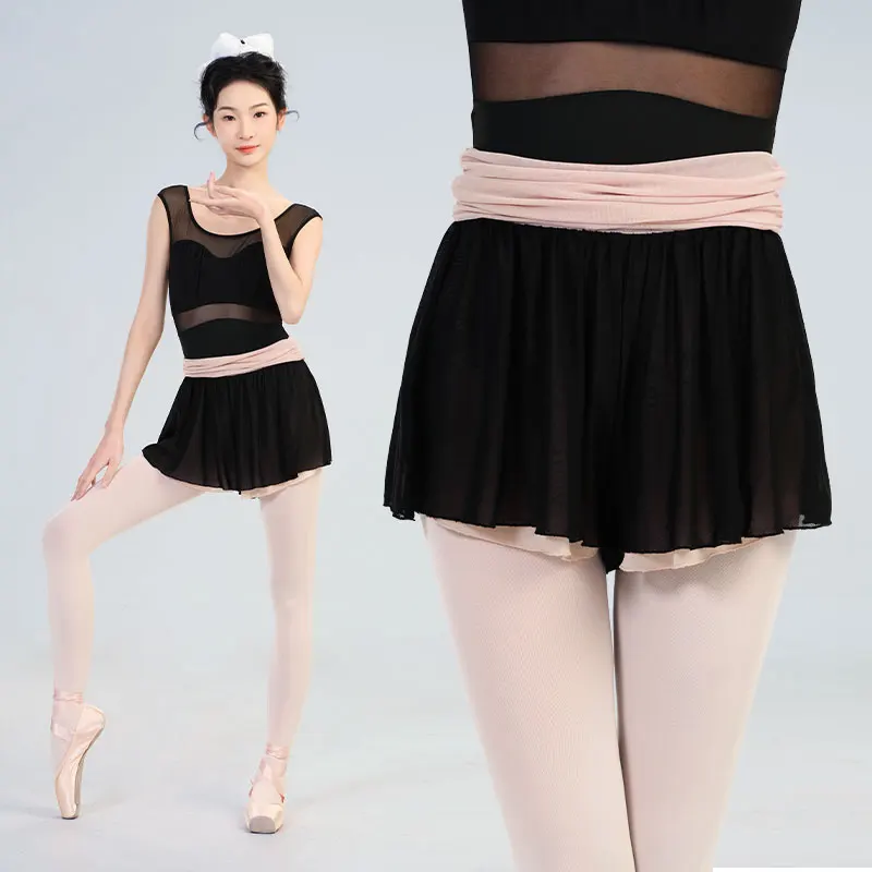 

Ivoogle женские двусторонние мягкие сетчатые танцевальные брюки с юбкой контрастного цвета, брюки-кюлоты для йоги, фитнеса, тренировок, короткие брюки