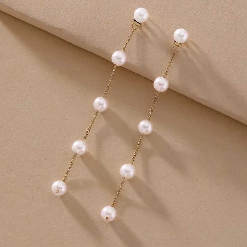 DOO MEI Tone Long Chain Faux Pearl Dangle Earrings for Bridal Wedding Prom Daily Dating Banquet Fashion Jewelry Gift for Ladies
