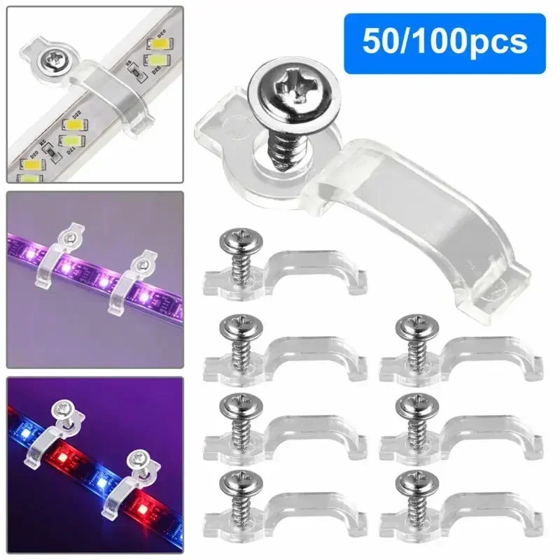 Fixação fixa parafusos clipes para LED Strip, montagem Suportes Clip, impermeável Light Bar, Home Decor, 3528, 5050, 5630, 3014, 50, 100