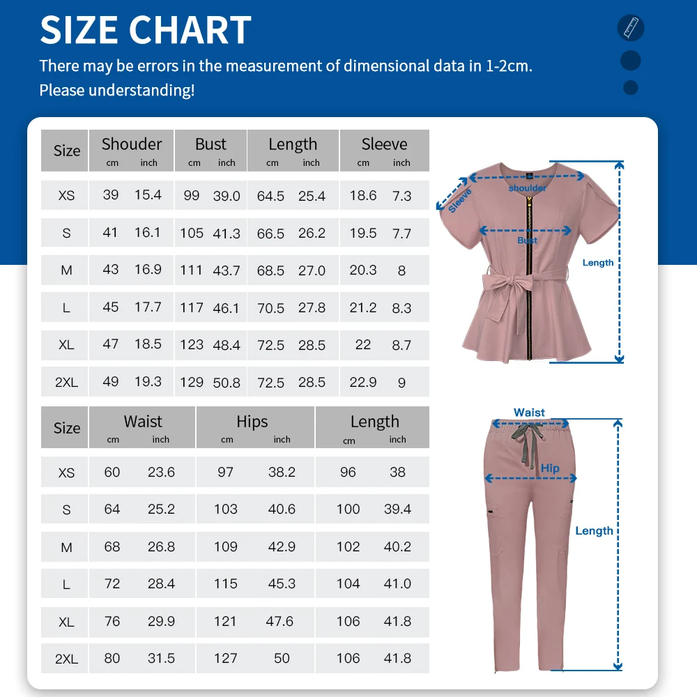 BeauImportant-Uniforme médical à manches courtes pour femmes, vêtements d'infirmière, vêtements de travail pour médecins, col en V, pantalon en Y +, document solide, spa, taille de prise