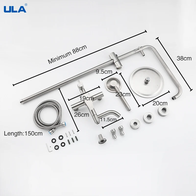 ULA Bathroom Faucet Brushed/Black Rain Shower Head Bath Faucet Wall Bathtub Shower Mixer Tap Shower System Shower Faucet Set