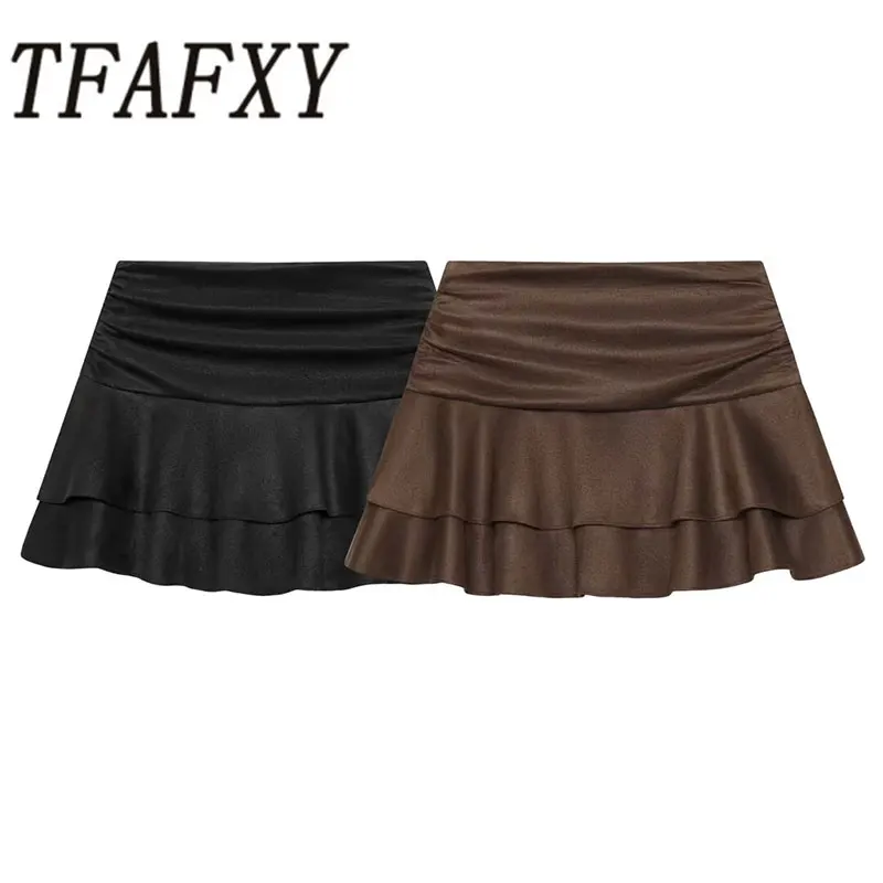 

TFAFXY 2026 Весенняя винтажная повседневная шикарная женская юбка, пэчворк, многоярусная, на молнии, короткая юбка, новая модная женская мини-юбка