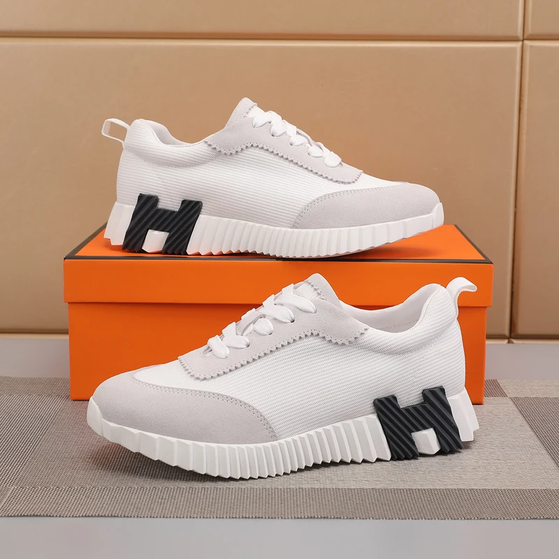 

Leather Men's Shoes Comfortable Breathable Mesh British Style Casual Sports Sneakers Running Shoes round Toe Thick Bottom