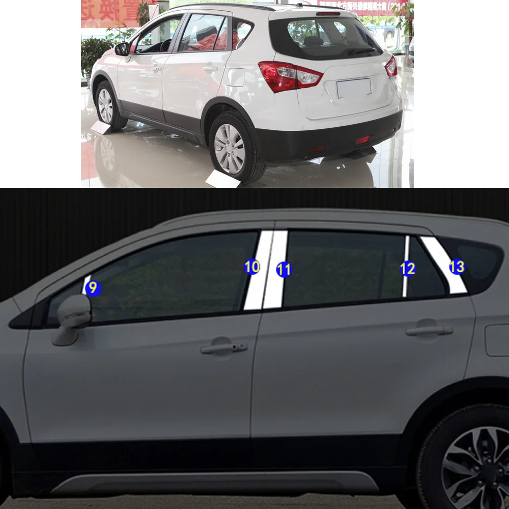 For Suzuki S-cross Scross SX4 2014 2015 2016 2017 2018 2019 2020 2021 Car Sticker Garnish Pillar Window Middle Strip Trim Frame