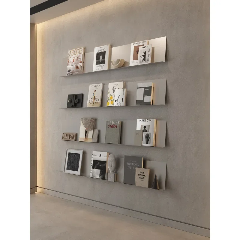 Luminous baffle upper wall stainless steel wall shelf display shelf bookshelf laminate wall jewelry magazine rack