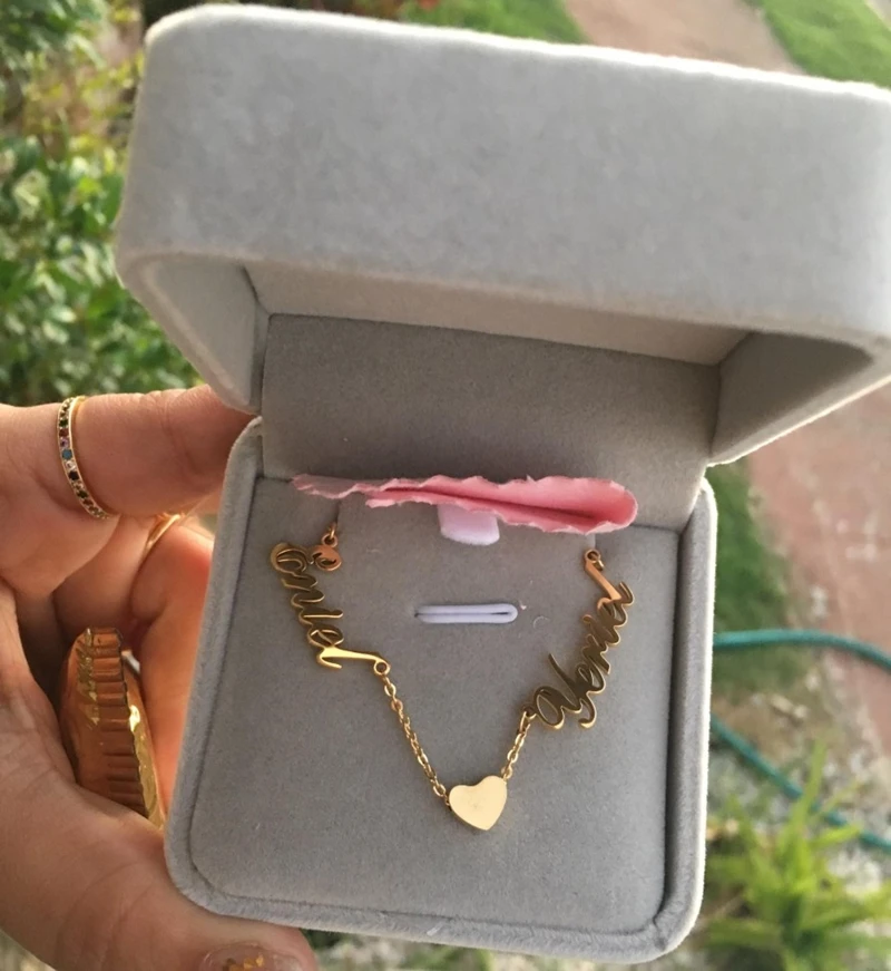

Free Box Custom Couple Name Heart Necklace Women Personalized Two Name Necklace Stainless Steel Romantic Jewelry Bridesmaid Gift