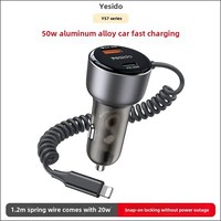 Yesido Cross-Border Car Charger With Wire Suitable For Apple Cigarette Lighter Plug One-To-Three Fast Charge 30W Car Charging