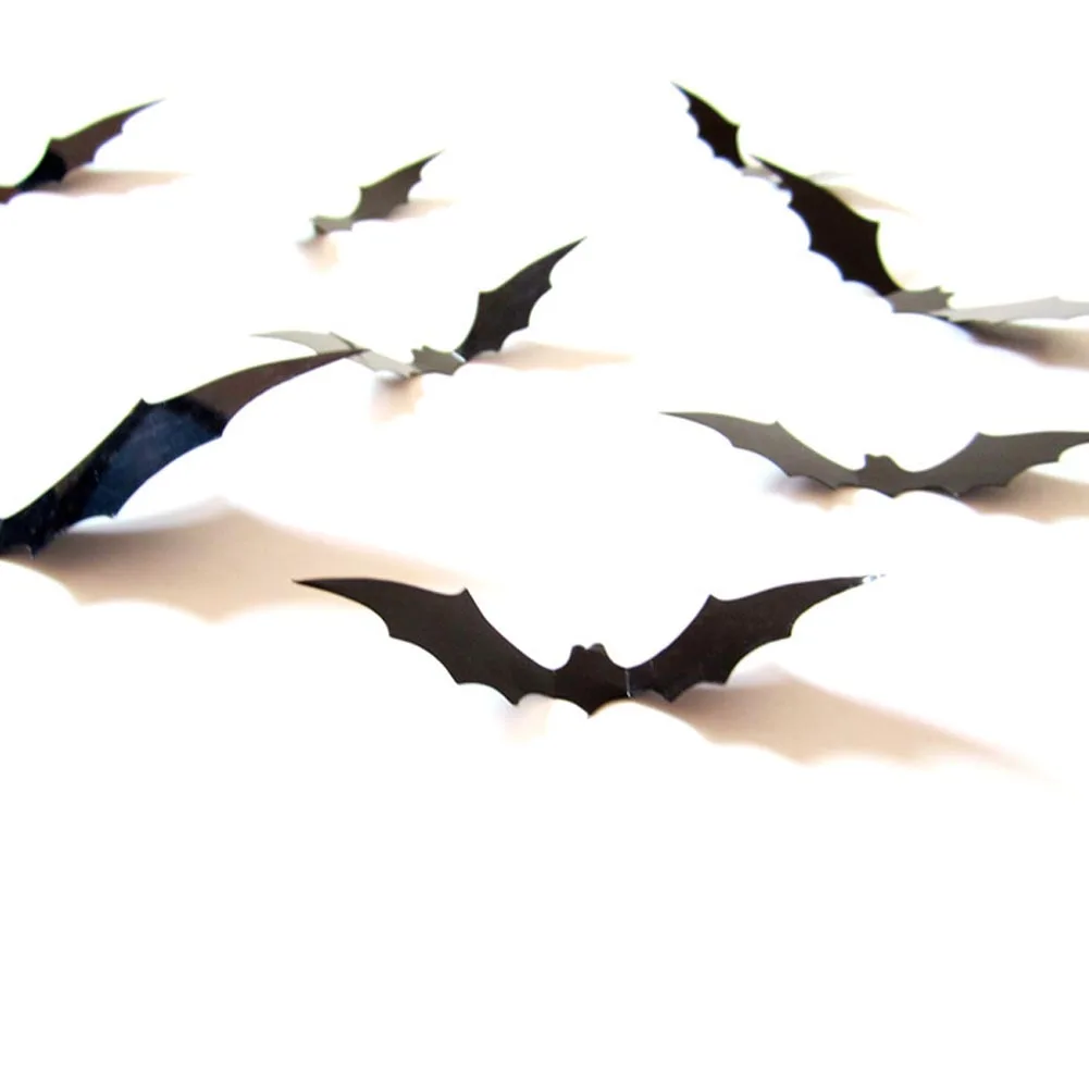12/24/36/48/60 Stück Halloween 3D hängende Fledermäuse realistische gruselige große gefälschte schwarze hängende Fledermaus-Wandaufkleber für Halloween-Heimdekorationen – Detail 2