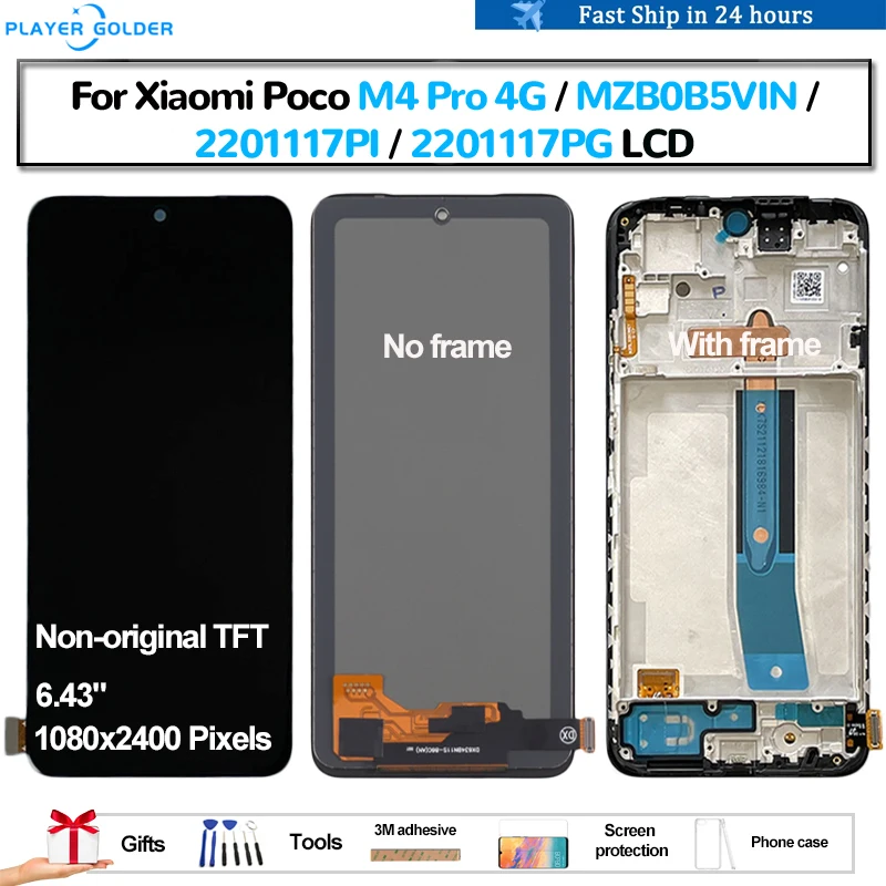 

TFT For Xiaomi Poco M4 Pro 4G MZB0B5VIN 2201117PI 2201117PG lcd Pantalla Display Touch Panel Screen Digitizer Assembly Repair