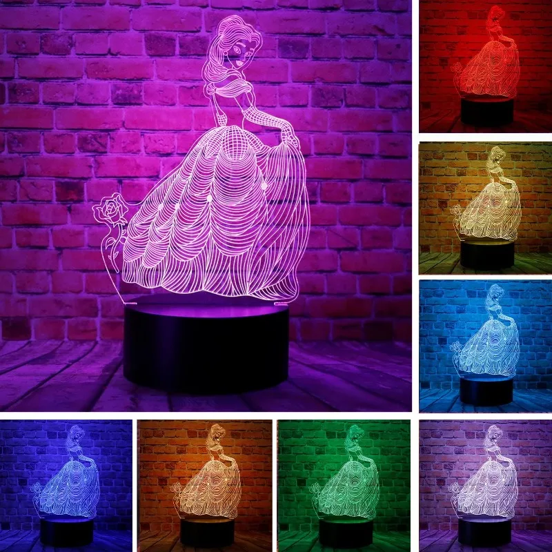 Disney Frozen 3D LED Night Lights Table Lamps Anime Figures Elsa Anna Princess Desk Lamp Kids Toys Home Bedroom Decorative Lamps