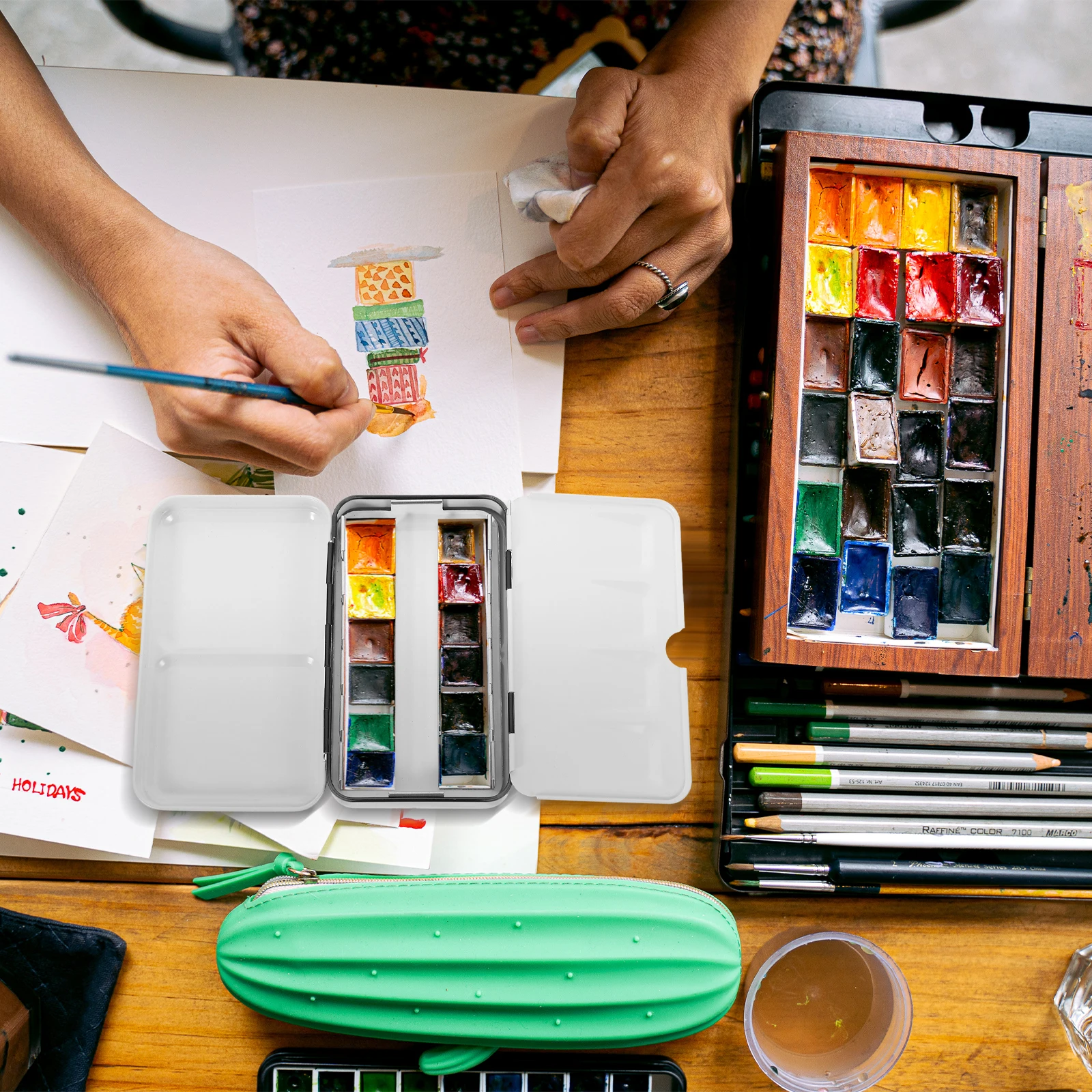 

Empty Paint Case Metal Tin with Multiple Holes for Watercolor Pigment Storage Compact Palette Organizer Durable Iron Box