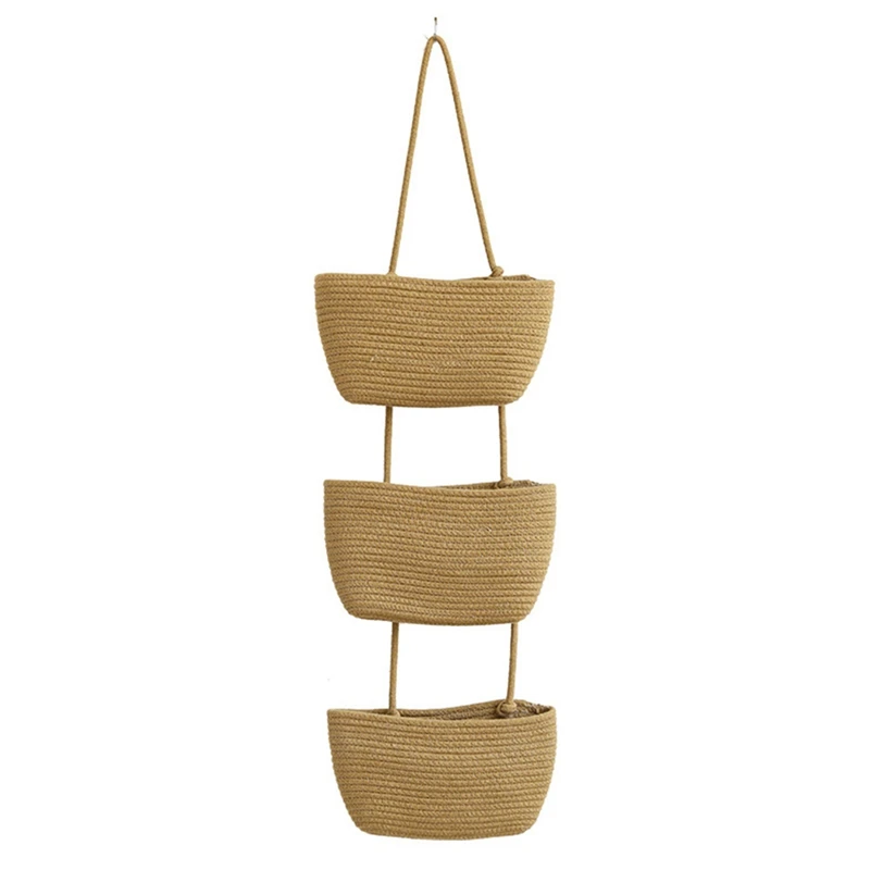 

Hot Door Hanging Basket, 3 Layer Woven Cord Baby Nursery Storage, Wall Mounted Storage Basket Decorative Basket