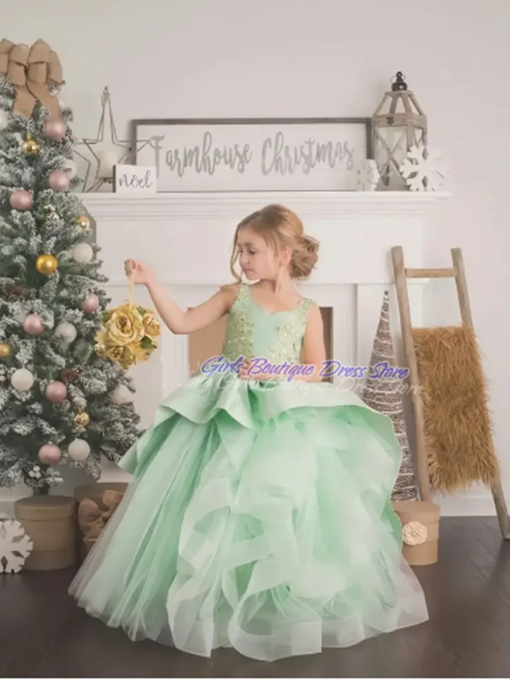 Pleat Wedding Sleeveless Floor Length Long Ball Flower Girl Dress Applique Sweep Train Formal First Communion Dress Customized