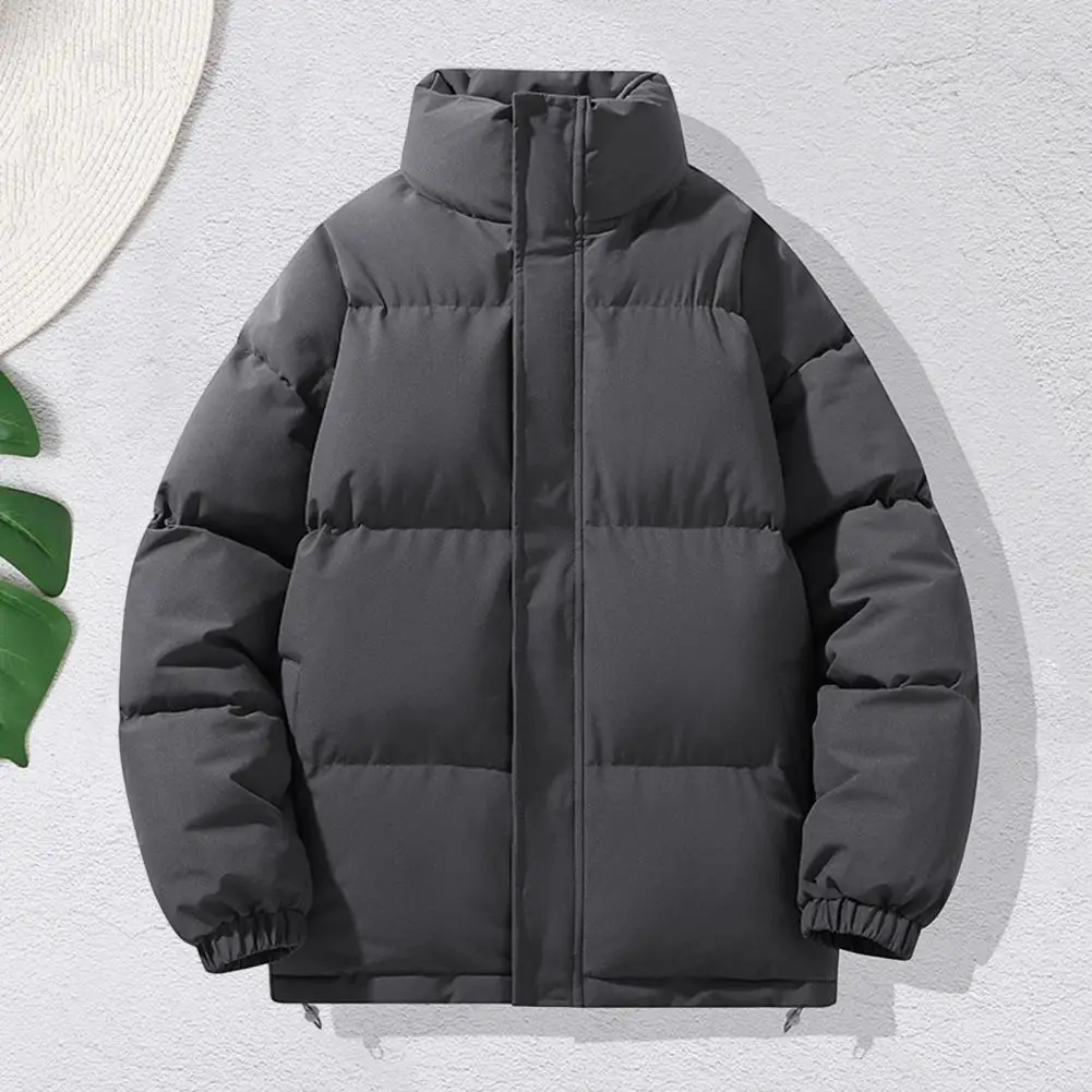 Einfarbiger Mantel Herren Winter puffer Mantel mit Stehkragen Reiß verschluss Seiten taschen stilvolle Oberbekleidung für kaltes Wetter