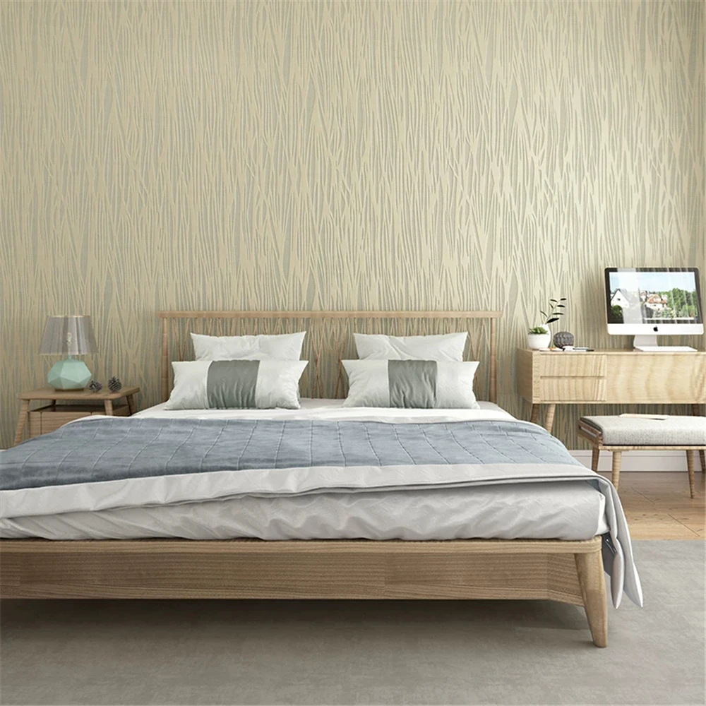 Nordic non-woven striped wall paper pure pigment bedroom color card light gray wave wallpaper living room KTV home decoration