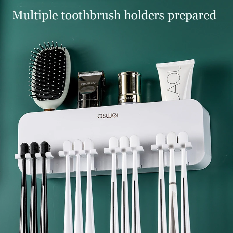 Wall-mounted Toothpaste Squeezer Toothbrush Holder With Mouthwash Cup Toothbrush Storage Rack Suitable for 2 to 4 People