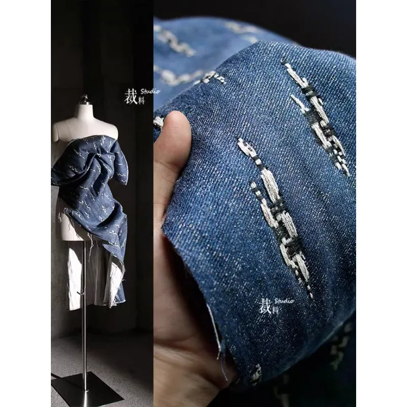 

Qingningfang Original Double-sided Blue Denim Drawnwork Texture Transformation Autumn and Winter Pants Clothing Designer Cloth