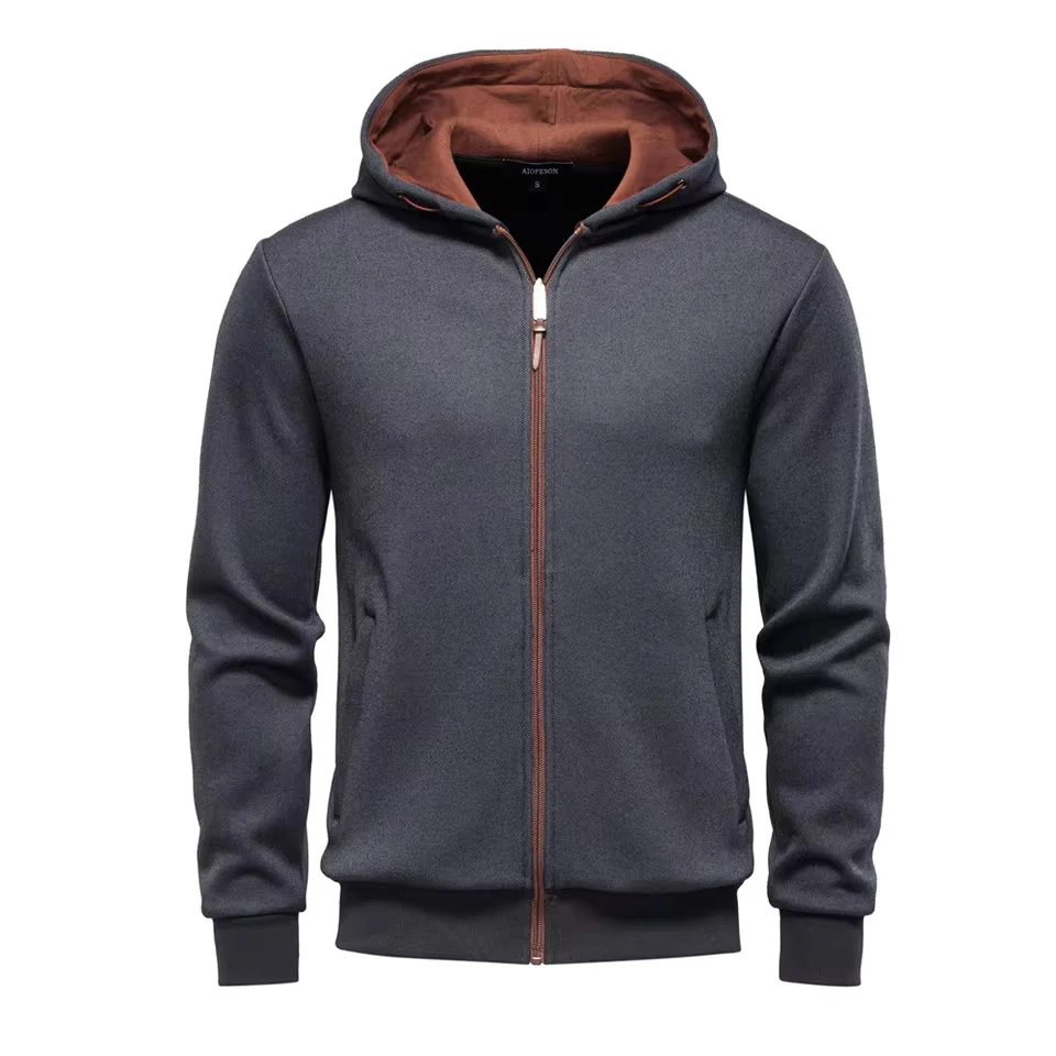 

Men’s Color Loose Coded Casual Trendy Simple Basic Hooded Zipper Sweatshirts New Fashion Autumn Winter Male Coat Clothes Tops