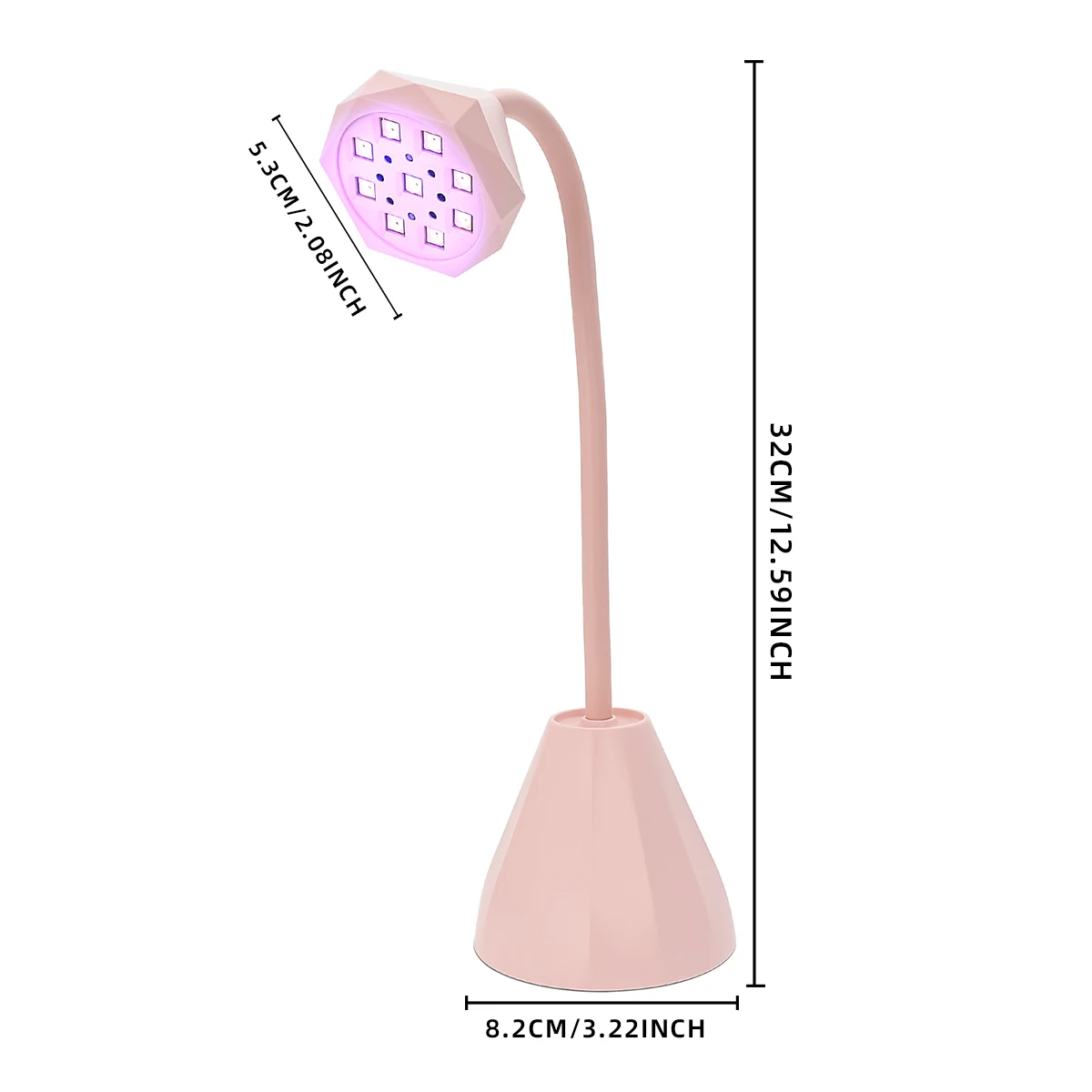 โคมไฟทำเล็บมืออาชีพพร้อมระบบชาร์จแบบเหนี่ยวนำ ดีไซน์แขนโค้งงอได้ ไฟ LED 9 ดวง ตั้งเวลาได้ 45 วินาที และ 90 วินาที