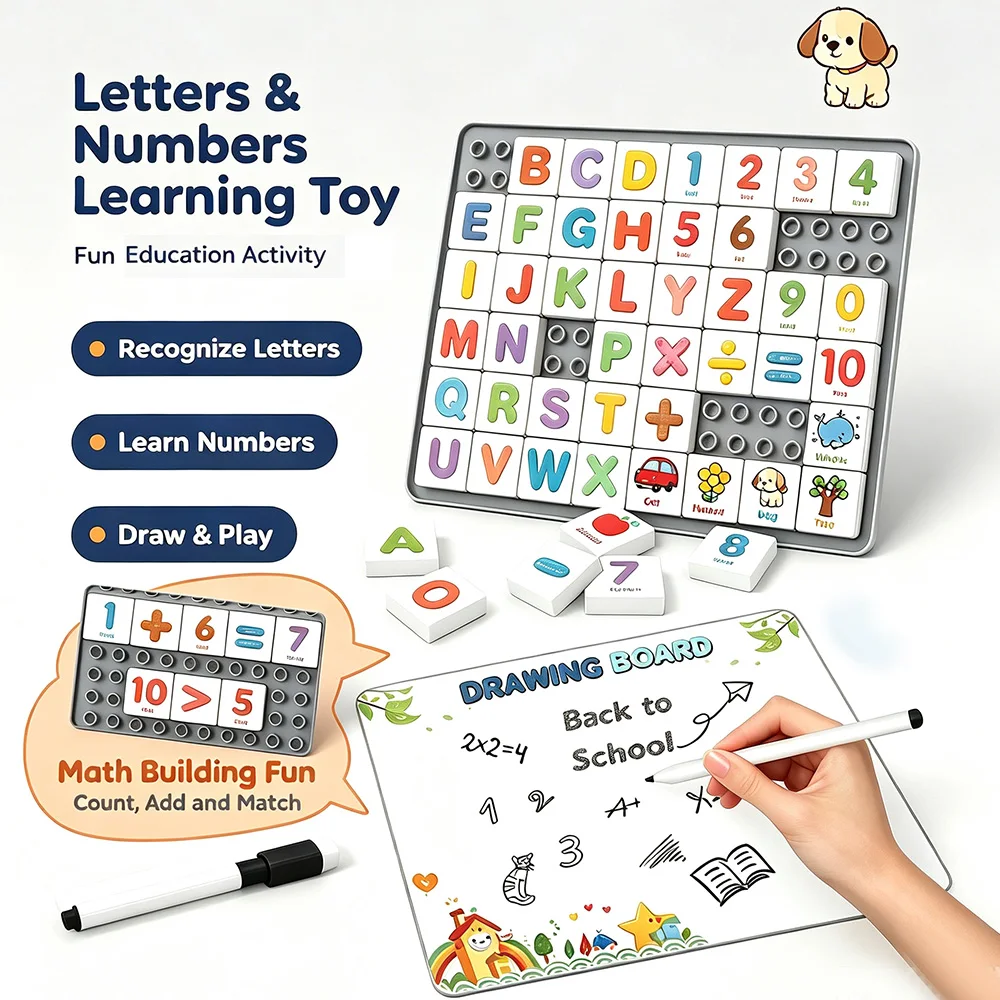 2-in-1 Education Sorting & Stacking Toys, STEM Puzzle Drawing Board with Pen, Learning Toys for Back to School(Random Color)